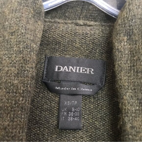 Danier Open Front Cardigan Sweater Leather Sleeves Slits Cashmere Wool Blend Top - Picture 3 of 13